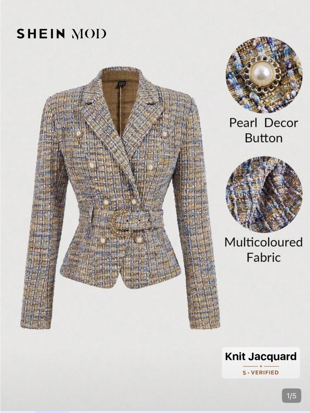 New no tags SHEIN Pastel Multi Tweed Belted Blazer. M